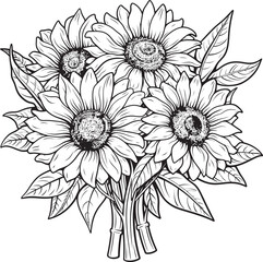 Sunny Serenade Enchanting Bouquet Vector Black Logo Radiant Harvest Abundant Sunflower Bouquet Vector Black Logo Icon