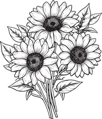 Radiant Harvest Abundant Sunflower Bouquet Vector Black Logo Icon Bouquet of Joy Delightful Sunflower Vector Black Logo Design