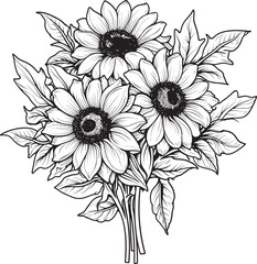 Bouquet of Joy Delightful Sunflower Vector Black Logo Design Golden Petals Luxurious Bouquet Vector Black Logo Icon with Sunflowers