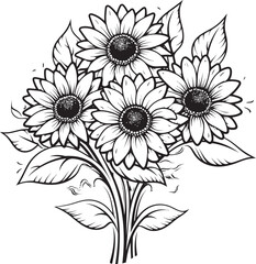 Sunflower Melody Musical Vector Black Logo Icon with Bouquet Radiant Blooms Bright Sunflower Bouquet Vector Black Logo