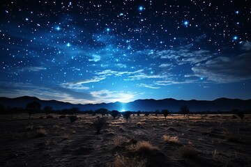 Starry night sky over desert with vast natural landscape