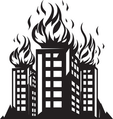Emergency Evacuation Burning Building Vector Black Logo Design Blaze Alert Building on Fire Vector Black Logo Icon