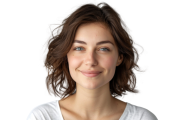 Studio portrait of a beautiful young woman with an attractive smile wearing casual outfits looking at camera, isolated on transparent png background.