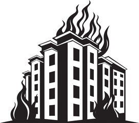 Inferno Signal Burning Building Vector Black Logo Design Blaze Emblem Building on Fire Vector Black Logo Icon