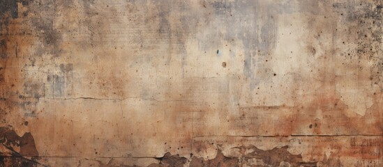 A closeup shot of a rusty brown wall with various stains resembling a piece of modern abstract art on a natural landscape background