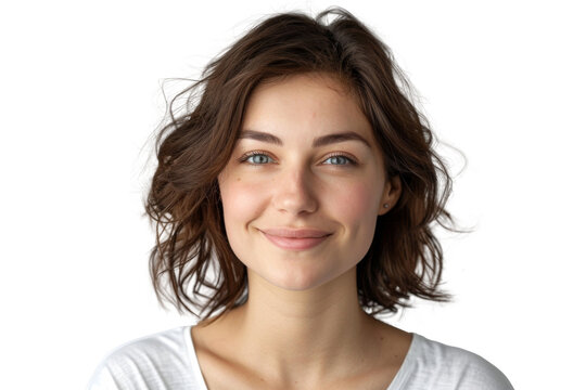 Studio portrait of a beautiful young woman with an attractive smile wearing casual outfits looking at camera, isolated on transparent png background.