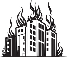 Emergency Symbol Blaze in Building Vector Black Logo Design Conflagration Warning Building on Fire Vector Black Logo Icon