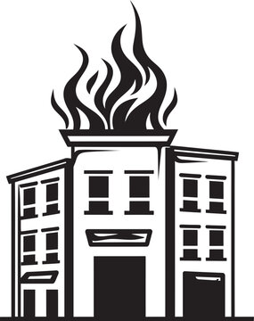 Disaster Icon Blaze in Building Vector Black Logo Design Emergency Beacon Building on Fire Vector Black Logo Icon