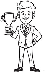 Success Champion Businessman with Trophy Vector Black Logo Icon Executive Triumph Trophy Holding Businessman Vector Black Logo Design