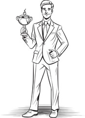 Milestone Victory Businessman with Trophy Vector Black Logo Icon Business Excellence Trophy Winning Businessman Vector Black Logo Design