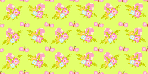 Cute hand drawn Easter seamless pattern with flowers, Easter eggs, beautiful background, great for Easter Cards, banner, textiles, wallpapers - vector design
