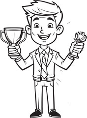 Leadership Triumph Businessman with Trophy Vector Black Logo Icon Achievement Champion Trophy Holding Businessman Vector Black Logo Design