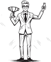 Business Victory Businessman with Trophy Vector Black Logo Design Trophy Symbol Trophy Holding Businessman Vector Black Logo Icon