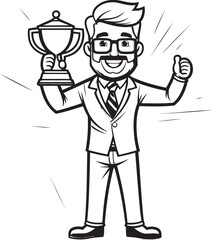 Achievement Icon Businessman with Trophy Vector Black Logo Design Business Champion Trophy Holding Businessman Vector Black Logo Icon