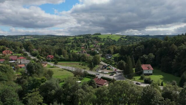 Beautiful Landscape Road Mountains Bieszczady Bircza Aerial View Poland