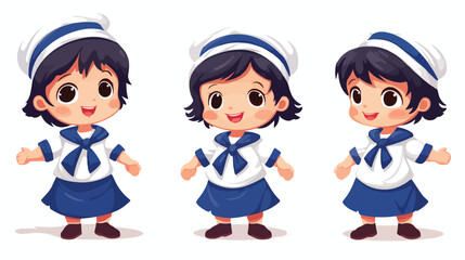 Obraz na płótnie Canvas Cute baby cartoon Girl in sailor costume flat vecto