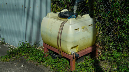 Water tank placed in an outdoor yard in Japan