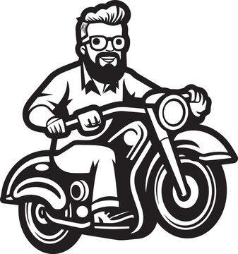 Pedal Power Cartoon Man on Bike Vector Black Logo Cycling Joy Cartoon Man Riding Bike Black Icon Design
