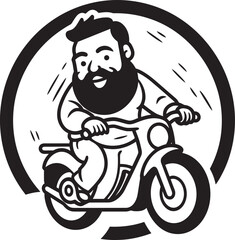 Pedal Paradise Cartoon Man Riding Bike Black Icon Emblem Bike Bliss Cartoon Man on Bike Vector Logo Design