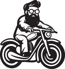 Obraz premium Cycling Conquest Cartoon Man Riding Bike Black Logo Icon Bicycle Blast Cartoon Man on Bike Vector Symbol Symbol