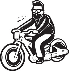 Obraz premium Bike Bound Cartoon Man Riding Bike Black Logo Symbol Pedal Path Cartoon Man on Bike Vector Icon Design