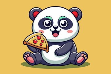 panda with pizza vector art illustration