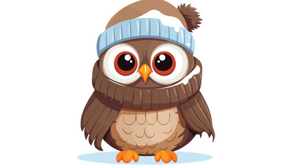 Cute Cartoon Owl in a hat and scarf flat vector iso