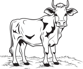 Bovine Beauty Cartoon Cow Black Emblem Coloring Adventure Cartoon Cow Page Vector Icon