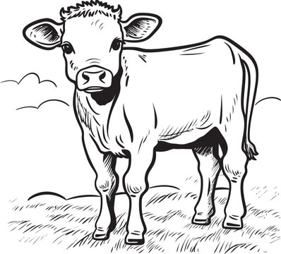 Coloring Extravaganza Cartoon Cow Vector Emblem Cartoon Cow Capers Coloring Black Logo