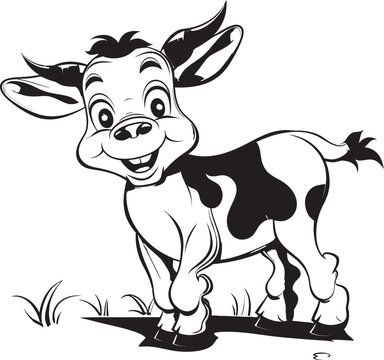 Happy Hooves Cartoon Cow Page Logo Coloring Adventure Cartoon Cow Vector Emblem Design