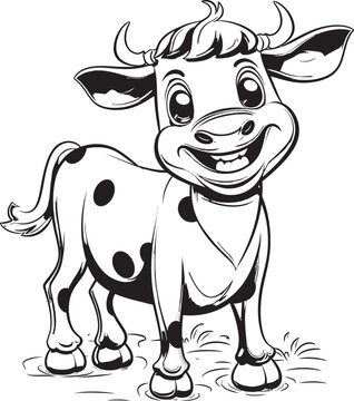 Coloring Carnival Cartoon Cow Black Emblem Design Happy Hooves Cartoon Cow Page Logo