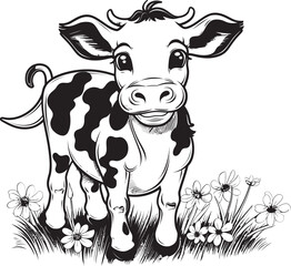 Coloring Galore Cartoon Cow Vector Icon Symbol Whimsical Wonders Cartoon Cow Black Emblem Emblem