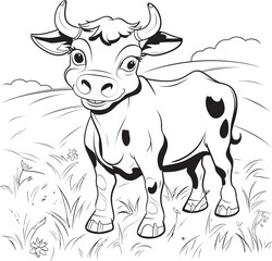 Whimsical Moo Cartoon Cow Logo Coloring Capers Vector Black Emblem