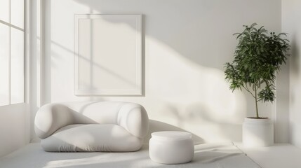 Fototapeta na wymiar White empty canvas in minimal luxury room for create mockup