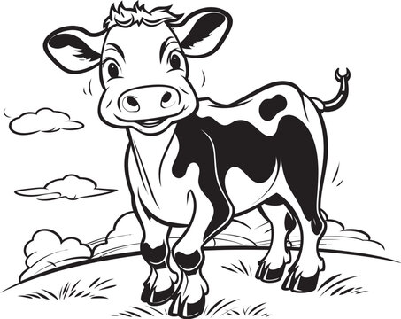 Coloring Bliss Cartoon Cow Page Emblem Joyful Journeys Cow Black Logo