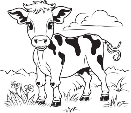 Radiant Ranch Cartoon Cow Black Icon Emblem Coloring Capers Cartoon Cow Logo Design