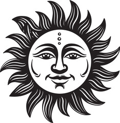 Sunny Symphony Cartoon Hand Drawn Vector Emblem Radiant Rejoicing Hand Drawn Cartoon Black Icon