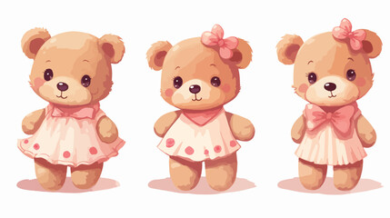 Cute Cartoon Teddy Bear girl with Bow isolated on a