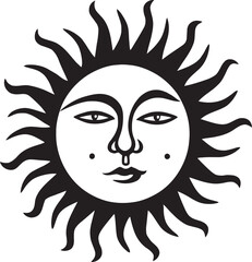 Glowing Grin Cartoon Sun with Face Black Icon Cheery Charm Hand Drawn Sun Logo Design