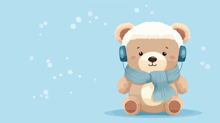 Cute Cartoon Teddy Bear in a knitted scarf and fur