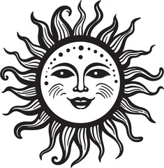 Smiling Serenity Cartoon Hand Drawn Icon Sunburst Bliss Hand Drawn Cartoon Vector Logo