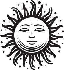 Glowing Grin Cartoon Sun with Face Black Icon Joyous Glow Hand Drawn Sun Logo Design