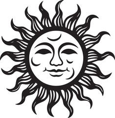 Smiling Serenity Cartoon Hand Drawn Icon Sunburst Celebration Hand Drawn Cartoon Vector Logo