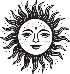 Radiant Rejoicing Hand Drawn Cartoon Black Icon Sunny Smiles Hand Drawn Sun with Face Cartoon Logo