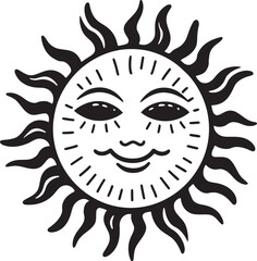 Radiant Rays Cartoon Vector Black Icon Design Cheerful Sunshine Hand Drawn Sun Emblem