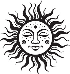 Cheerful Sunshine Hand Drawn Sun Emblem Happy Sunbeam Cartoon Black Logo