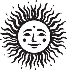 Joyful Glow Cartoon Vector Emblem Sunny Serenade Hand Drawn Sun Black Logo Design