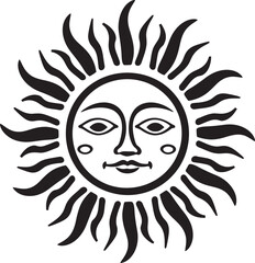 Joyous Sun Cartoon Vector Icon Emblem Sunny Spark Hand Drawn Sun Black Emblem