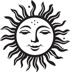 Sunshine Sparkle Hand Drawn Sun with Face Emblem Design Cheerful Countenance Cartoon Vector Icon Emblem