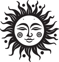 Sunburst Celebration Cartoon Vector Black Logo Design Sunny Symphony Hand Drawn Sun Emblem Icon